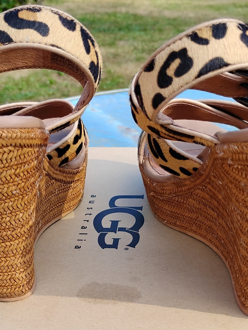 UGG Jasmine Leopard Print Espadrille Wedge Sandals in Tan and Black - Picture 4 of 8